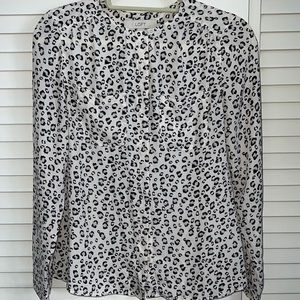 Ann Taylor LOFT Leopard print blouse black cream print XS button down